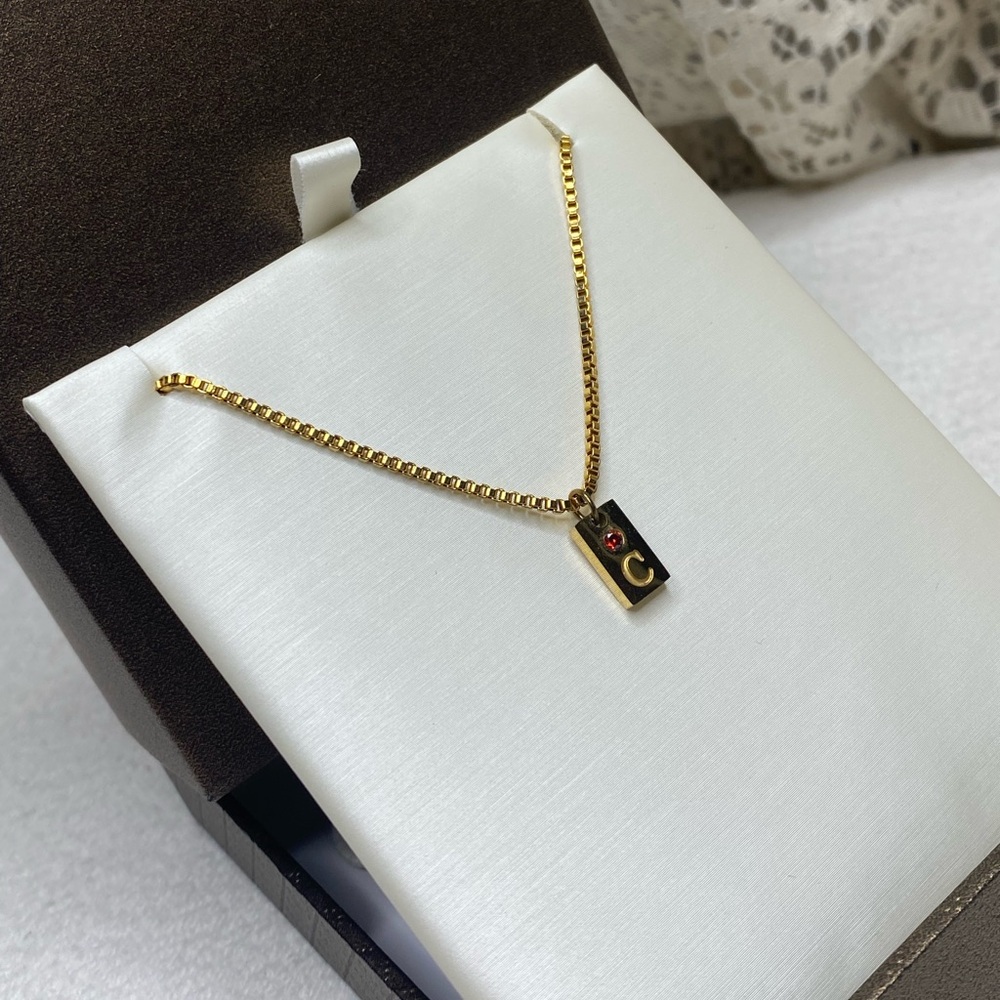 Mint & Lily Gold 'C' Pendant with Ruby Accent